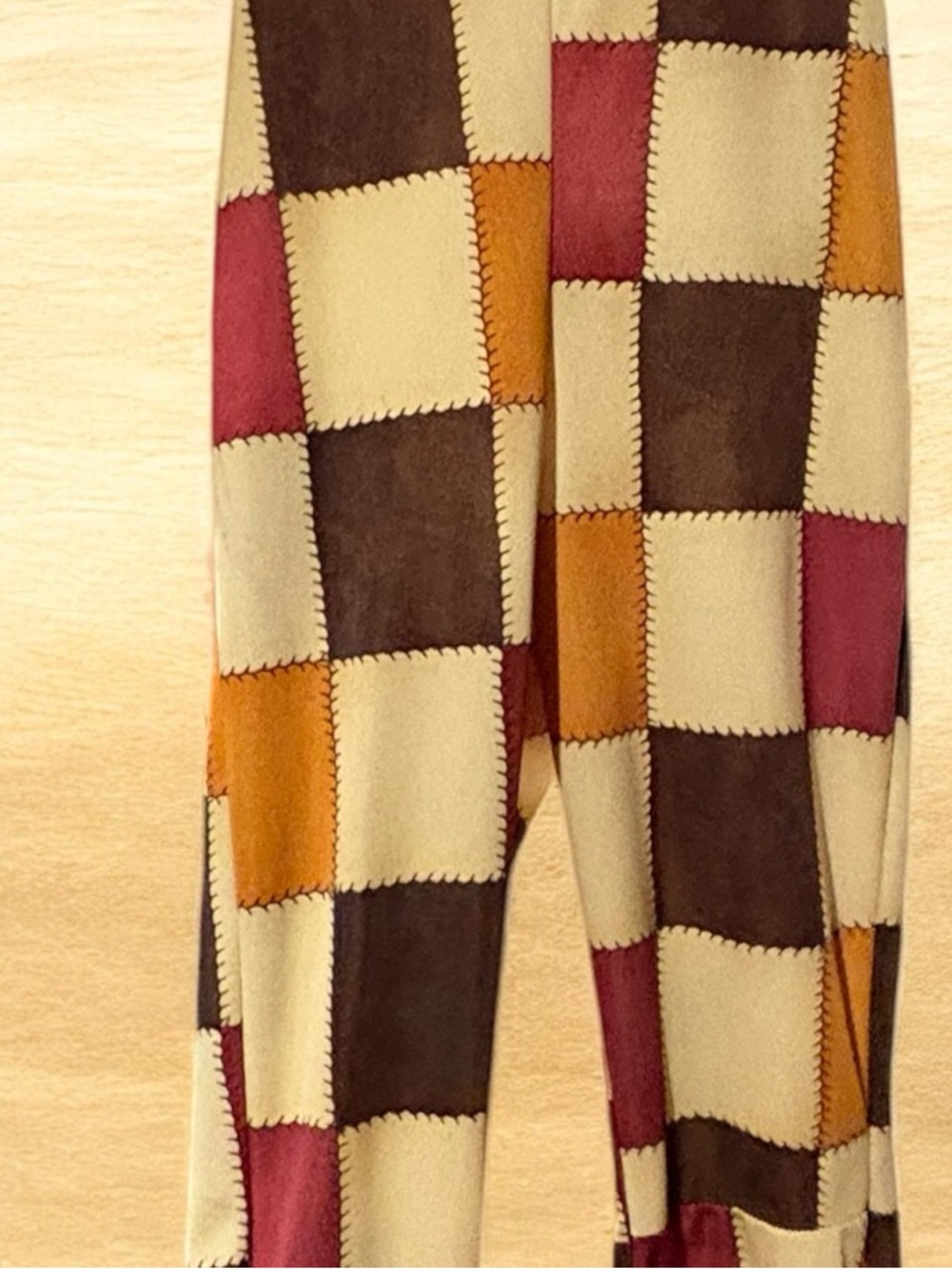 Patchwork V-Neck Knit Jumpsuit in Multicolor Earthtones - Picture 4 of 4